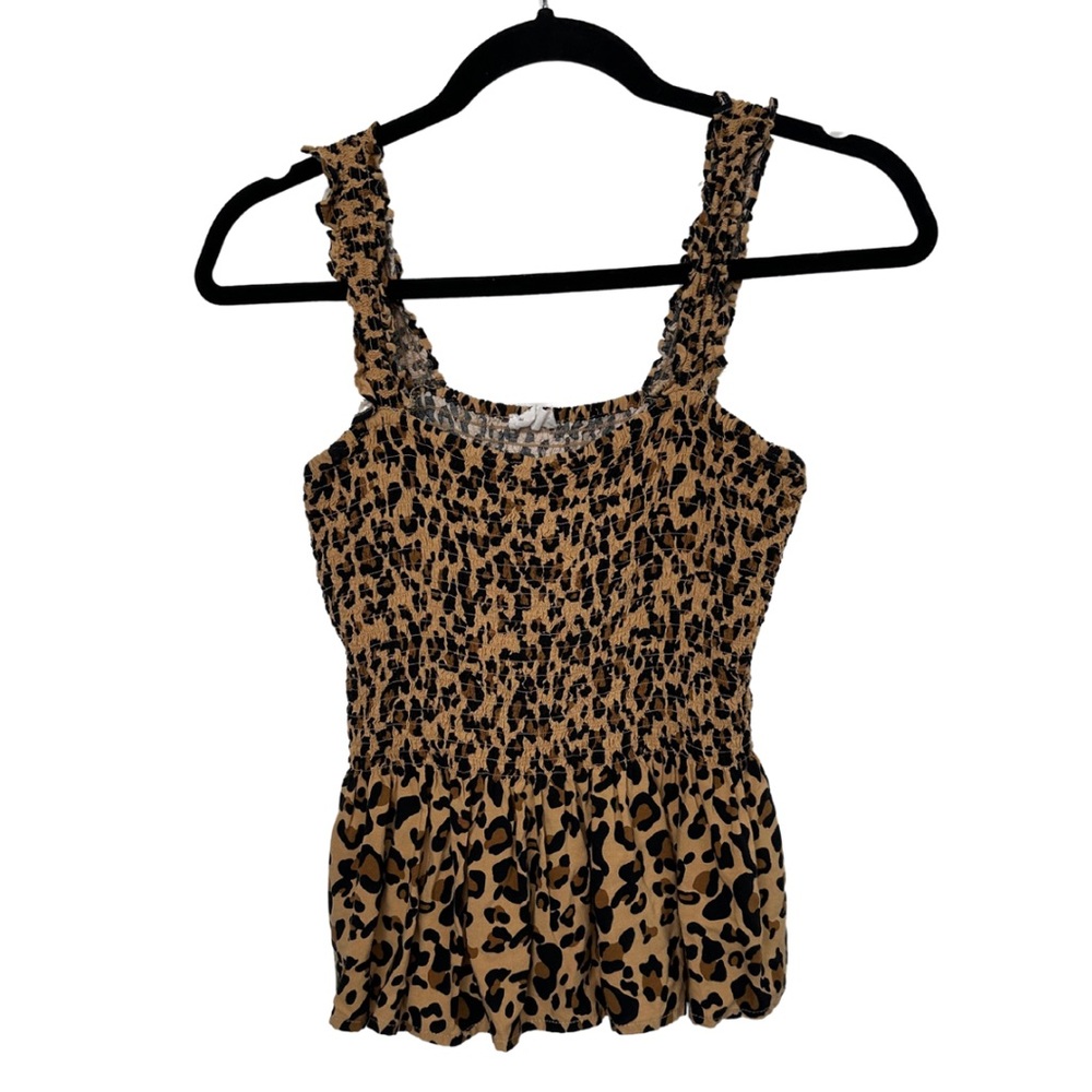 Elodie Leopard Print Smocked Tank Top M